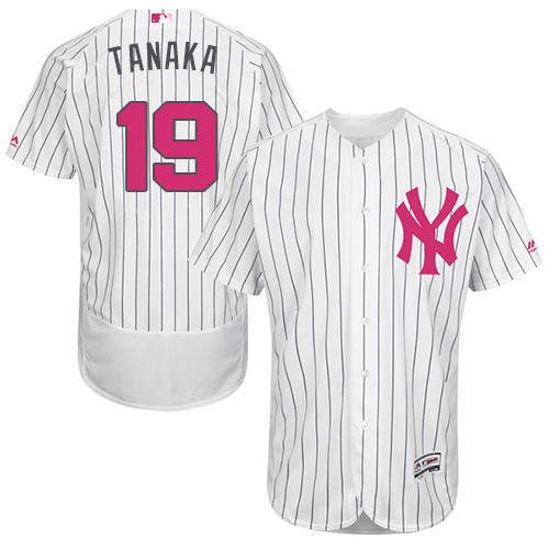 Yankees #19 Masahiro Tanaka White Strip Flexbase Authentic Collection Mother's Day Stitched MLB Jersey